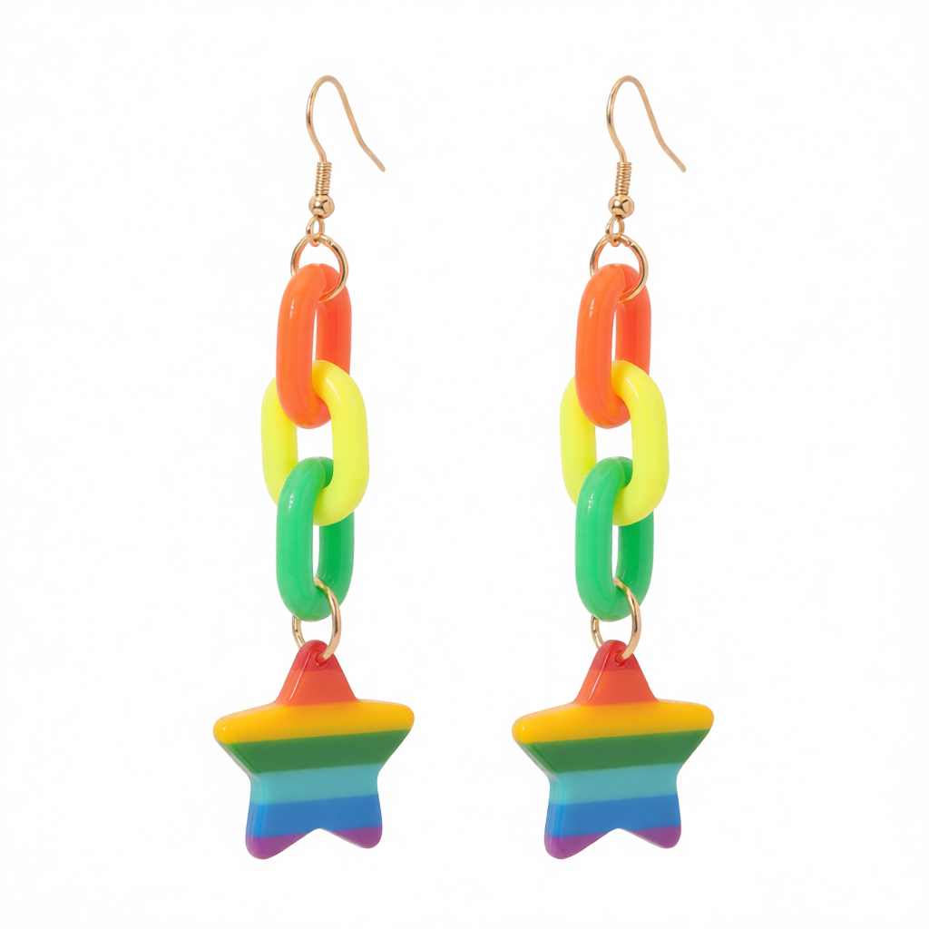 Rainbow Acrylic & 18K Gold-Plated Chain Star Drop Earrings