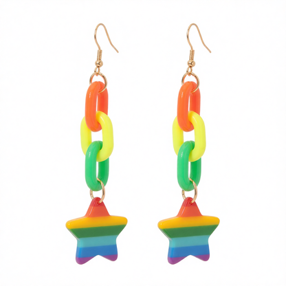Rainbow Acrylic & 18K Gold-Plated Chain Star Drop Earrings