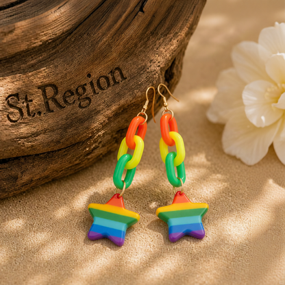 Rainbow Acrylic & 18K Gold-Plated Chain Star Drop Earrings