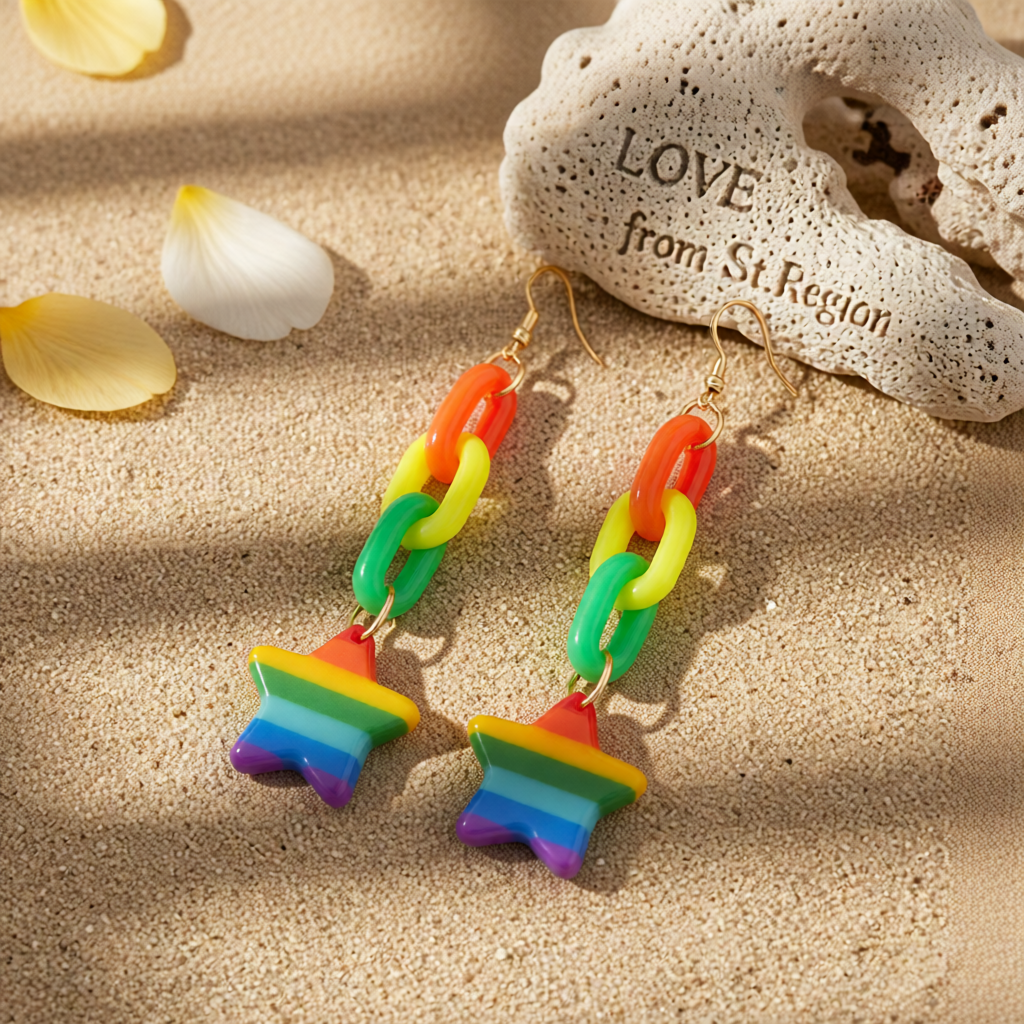 Rainbow Acrylic & 18K Gold-Plated Chain Star Drop Earrings