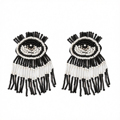 Black & White Howlite Eye Tassel Drop Earrings