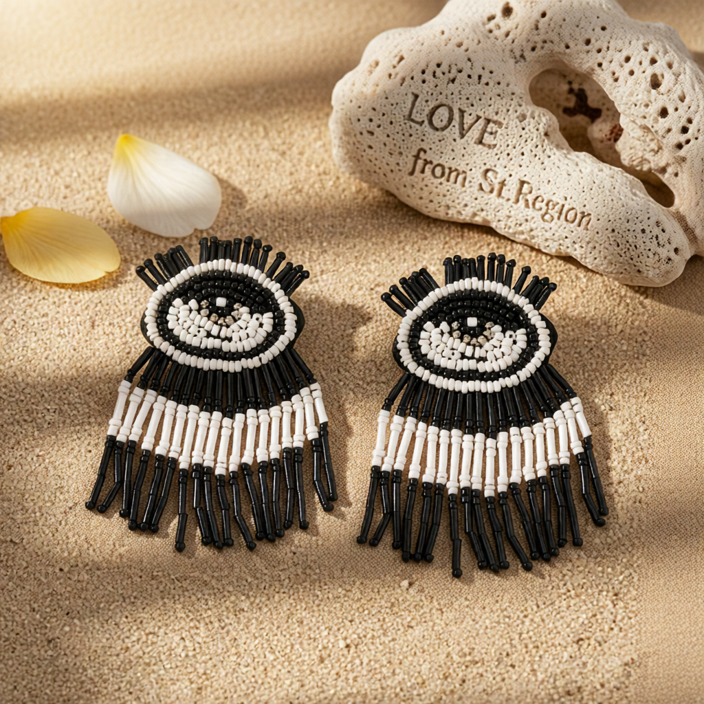 Black & White Howlite Eye Tassel Drop Earrings