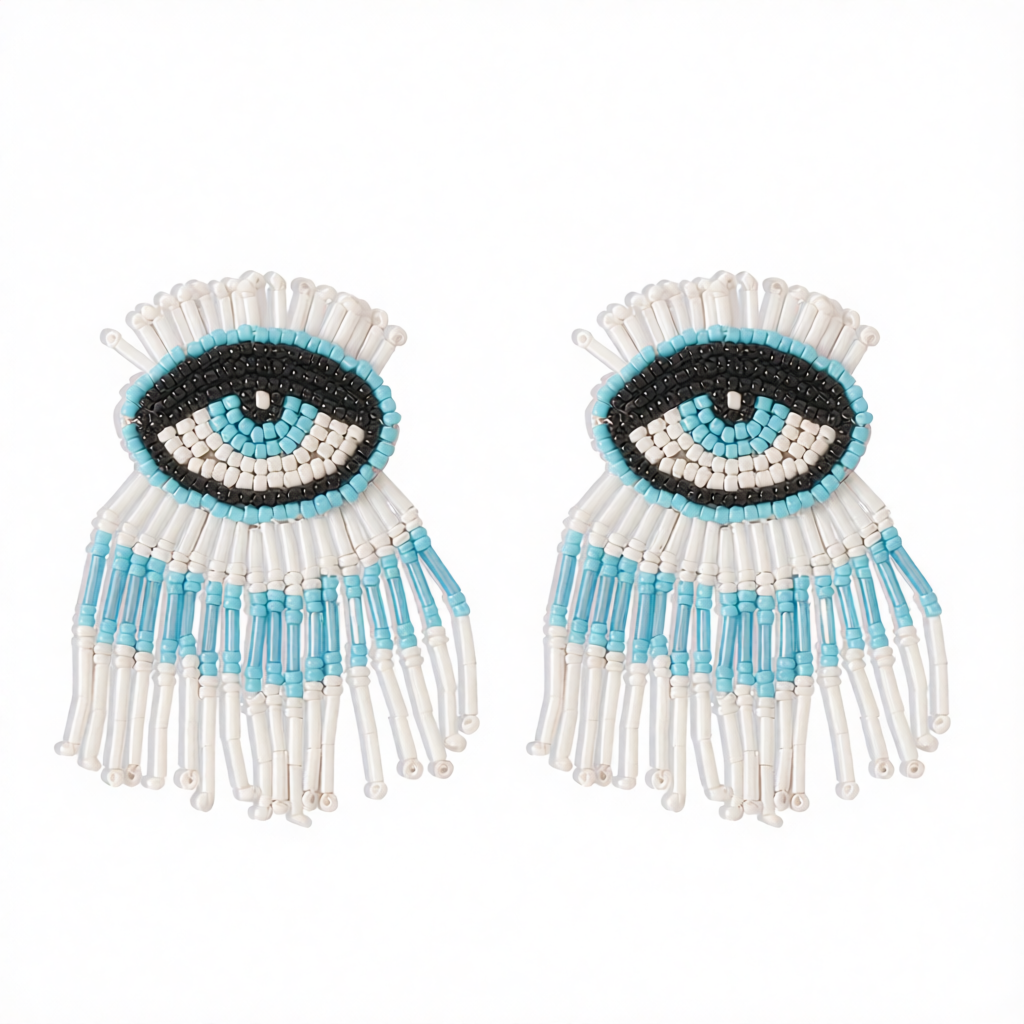 Blue & White Howlite Eye Tassel Drop Earrings