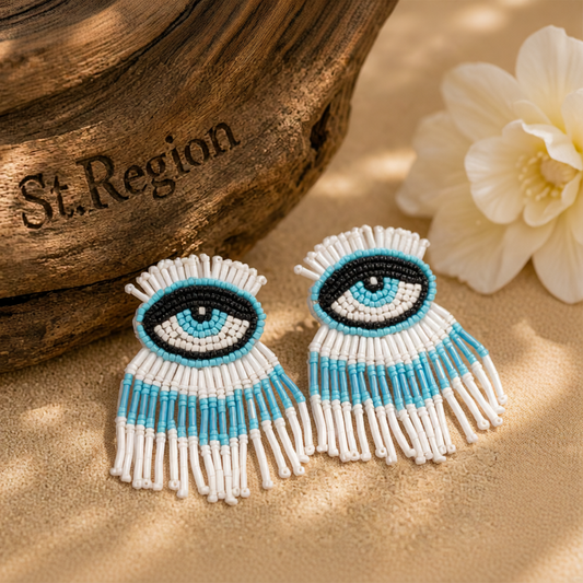 Blue & White Howlite Eye Tassel Drop Earrings