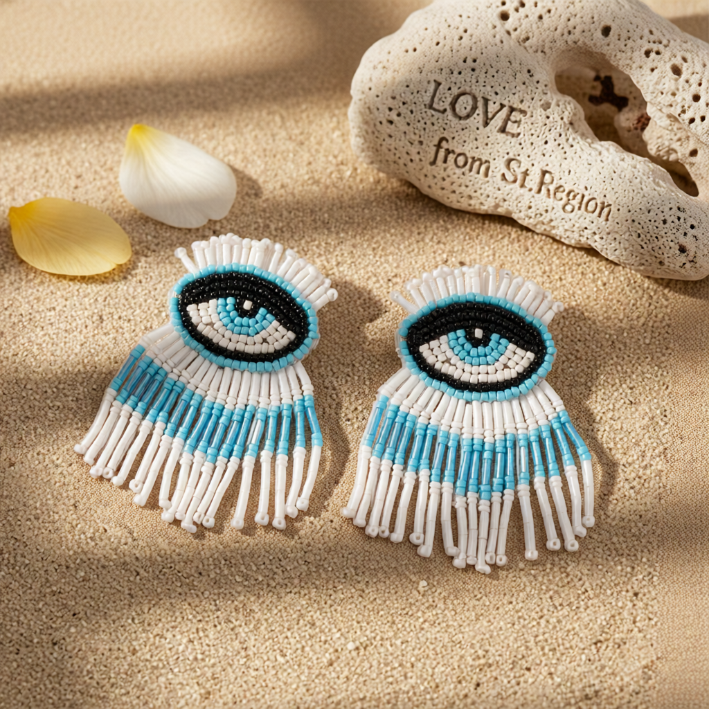Blue & White Howlite Eye Tassel Drop Earrings