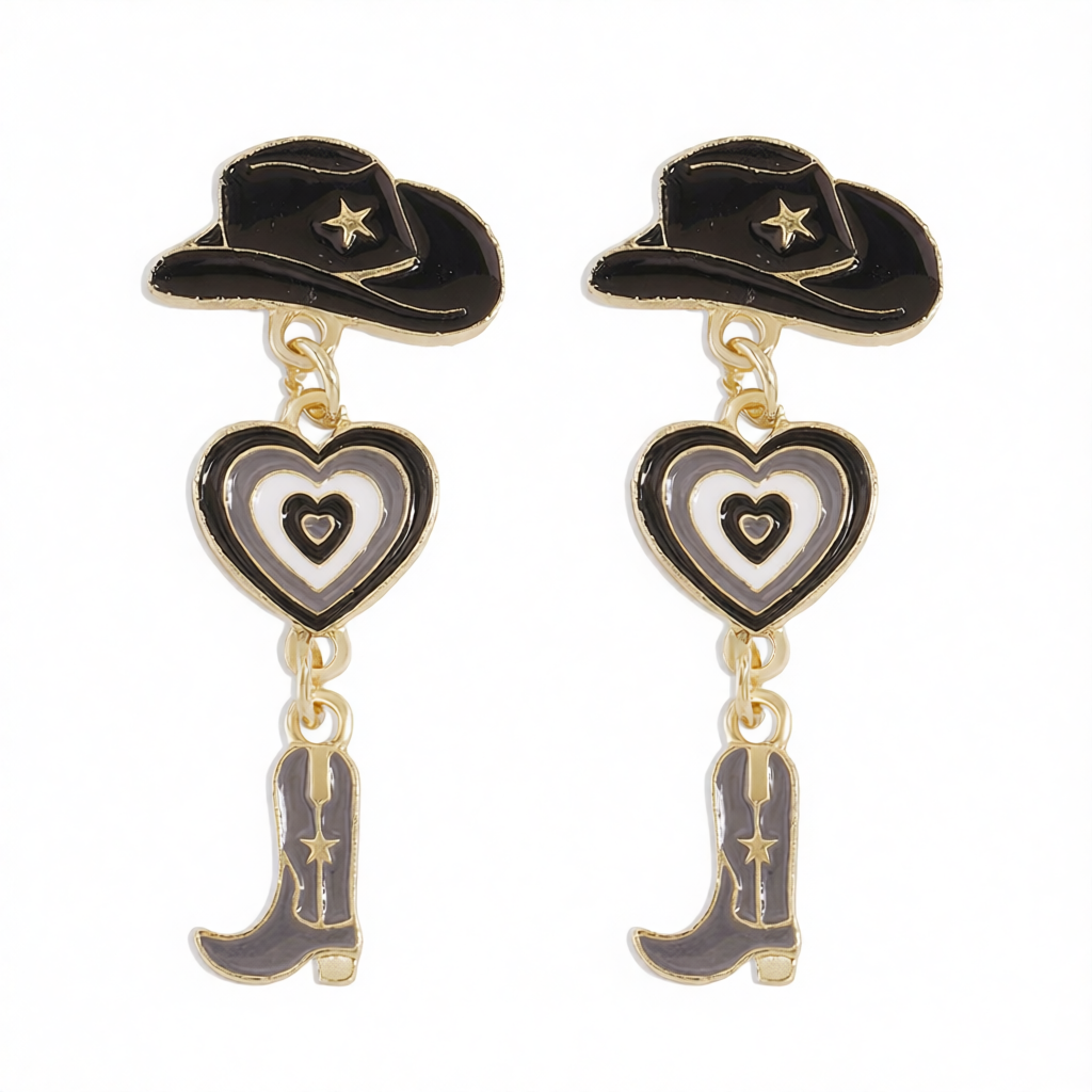Black Enamel & 18K Gold-Plated Cowgirl Heart Drop Earrings