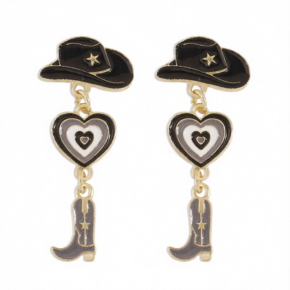 Black Enamel & 18K Gold-Plated Cowgirl Heart Drop Earrings