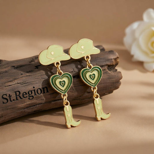 Green Enamel & 18K Gold-Plated Cowgirl Heart Drop Earrings