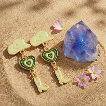 Green Enamel & 18K Gold-Plated Cowgirl Heart Drop Earrings