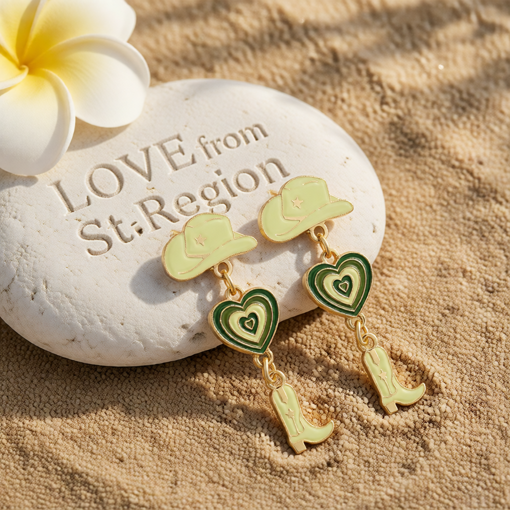 Green Enamel & 18K Gold-Plated Cowgirl Heart Drop Earrings