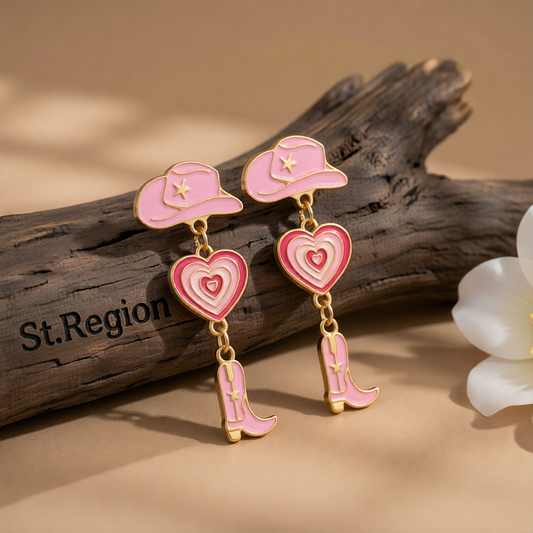 Pink Enamel & 18K Gold-Plated Cowgirl Heart Drop Earrings