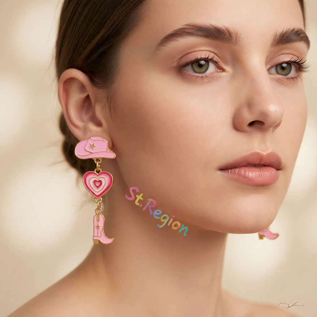 Pink Enamel & 18K Gold-Plated Cowgirl Heart Drop Earrings