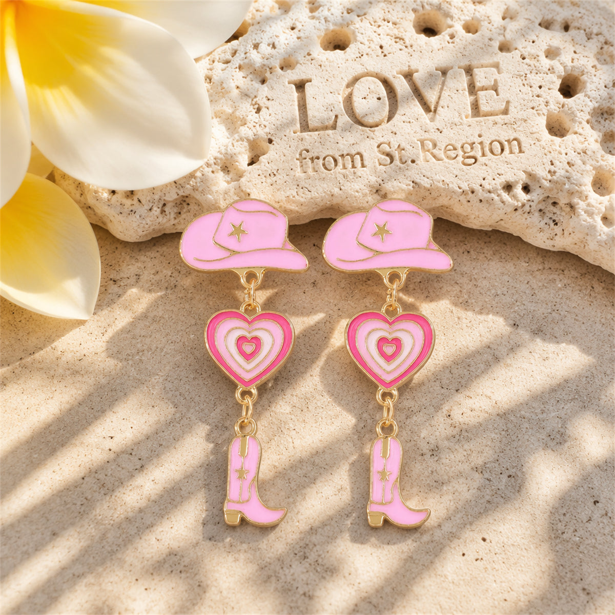 Pink Enamel & 18K Gold-Plated Cowgirl Heart Drop Earrings
