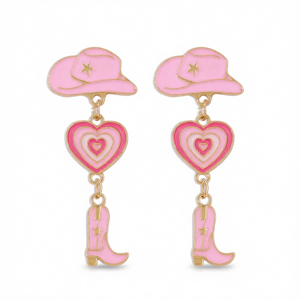 Pink Enamel & 18K Gold-Plated Cowgirl Heart Drop Earrings