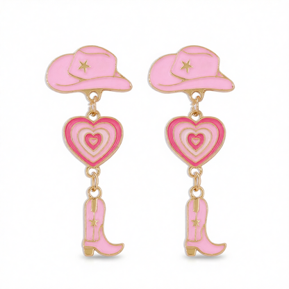 Pink Enamel & 18K Gold-Plated Cowgirl Heart Drop Earrings