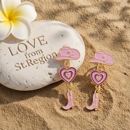 Purple Enamel and 18K Gold-Plated Cowgirl Heart Drop Earrings, gold drop earrings for women, everyday style, lifestyle look