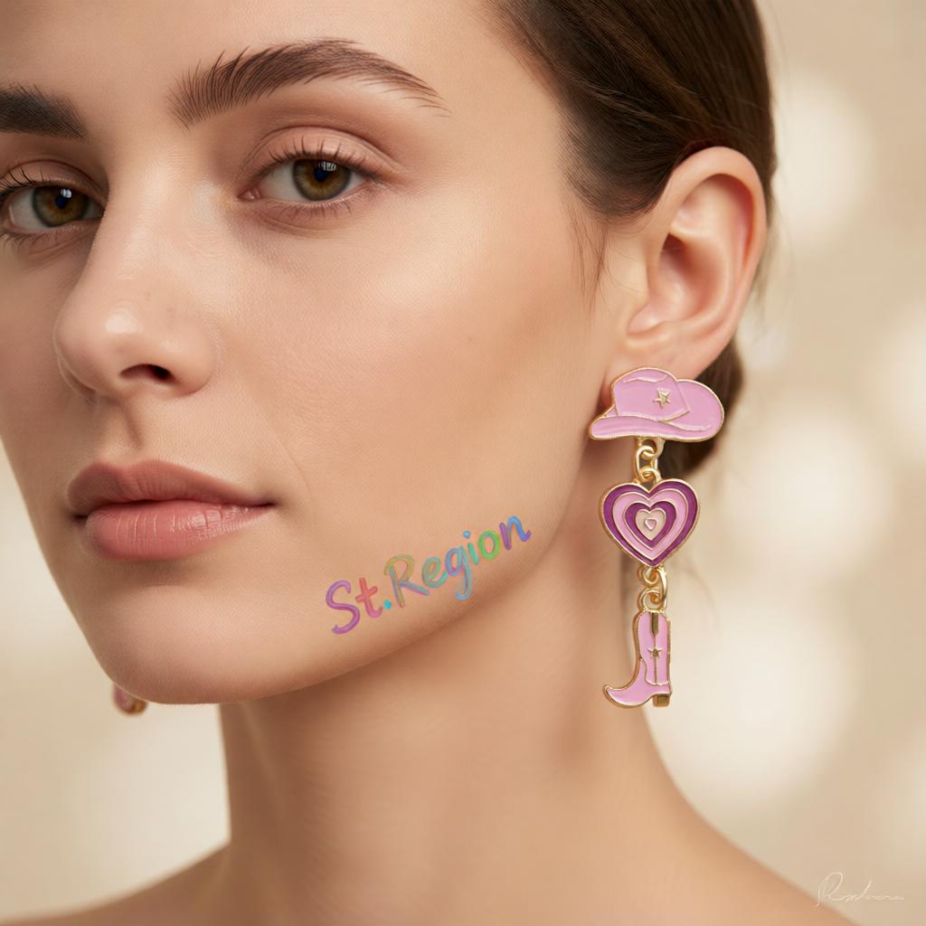 Purple Enamel and 18K Gold-Plated Cowgirl Heart Drop Earrings, gold drop earrings for women, everyday style, styled look