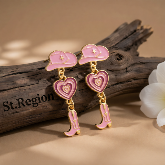 Purple Enamel & 18K Gold-Plated Cowgirl Heart Drop Earrings