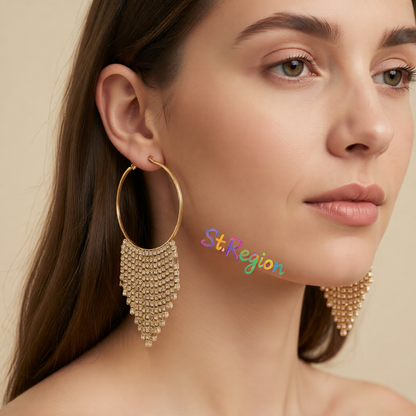 Cubic Zirconia & 18K Gold-Plated Tassel Hoop Earrings
