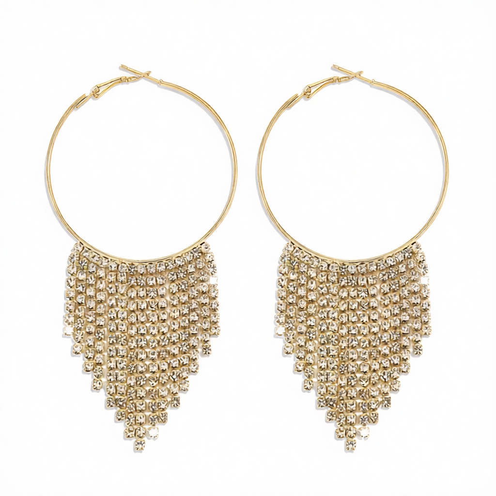Cubic Zirconia & 18K Gold-Plated Tassel Hoop Earrings