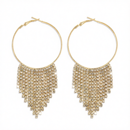 Cubic Zirconia & 18K Gold-Plated Tassel Hoop Earrings