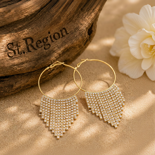 Cubic Zirconia & 18K Gold-Plated Tassel Hoop Earrings