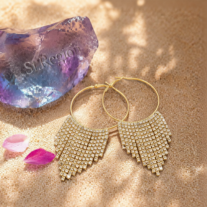 Cubic Zirconia & 18K Gold-Plated Tassel Hoop Earrings