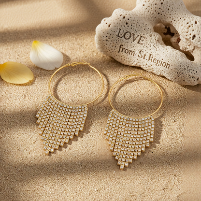 Cubic Zirconia & 18K Gold-Plated Tassel Hoop Earrings