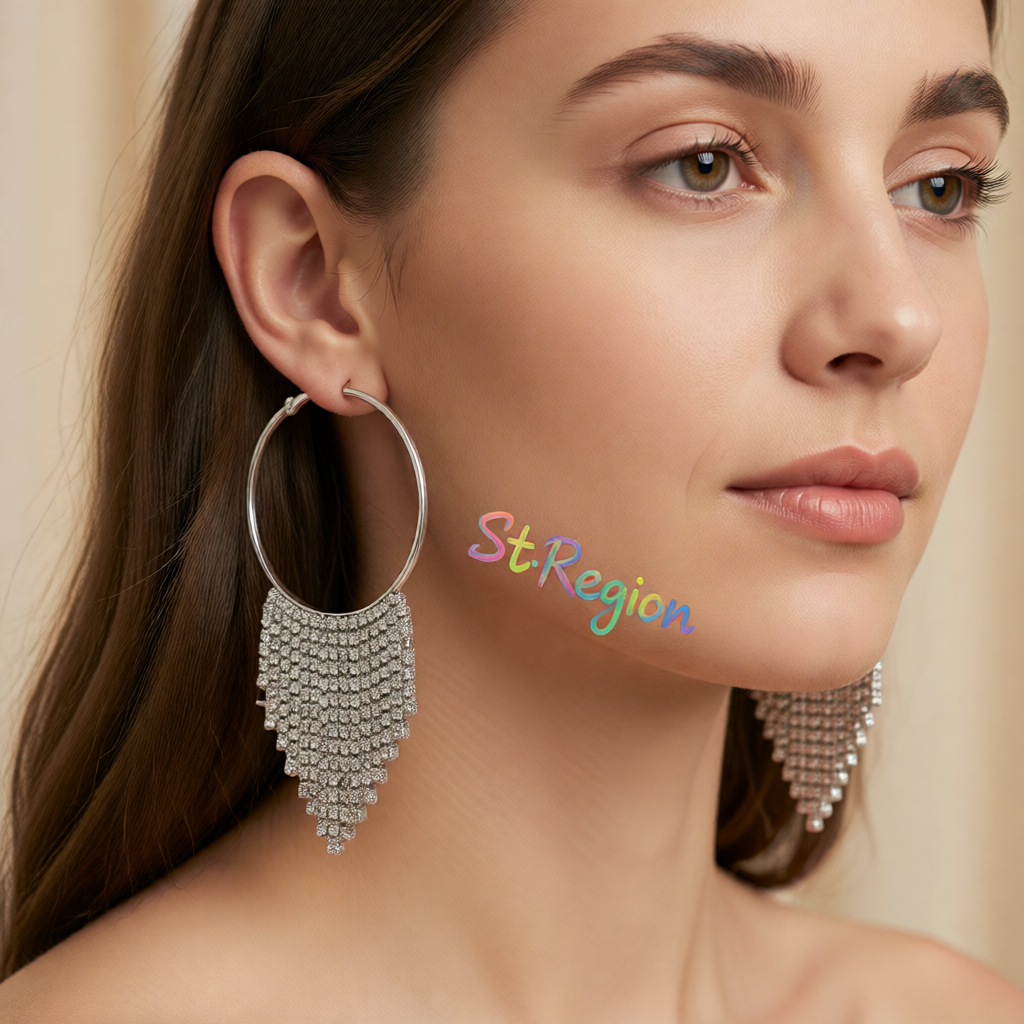Cubic Zirconia & Silver-Plated Tassel Hoop Earrings