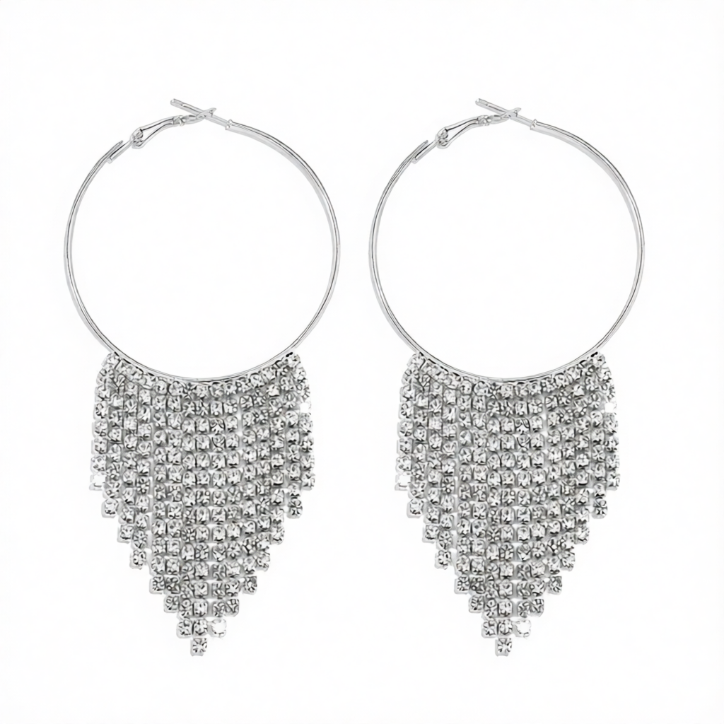 Cubic Zirconia & Silver-Plated Tassel Hoop Earrings