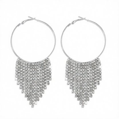 Cubic Zirconia & Silver-Plated Tassel Hoop Earrings
