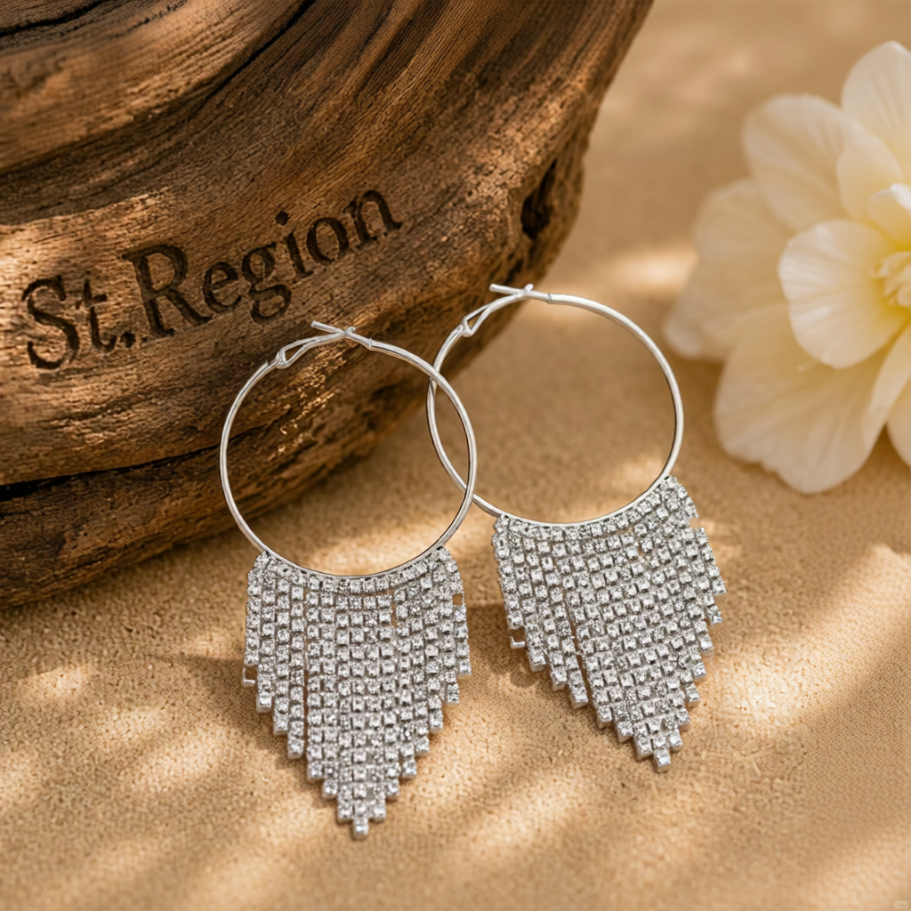 Cubic Zirconia & Silver-Plated Tassel Hoop Earrings