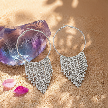 Cubic Zirconia & Silver-Plated Tassel Hoop Earrings