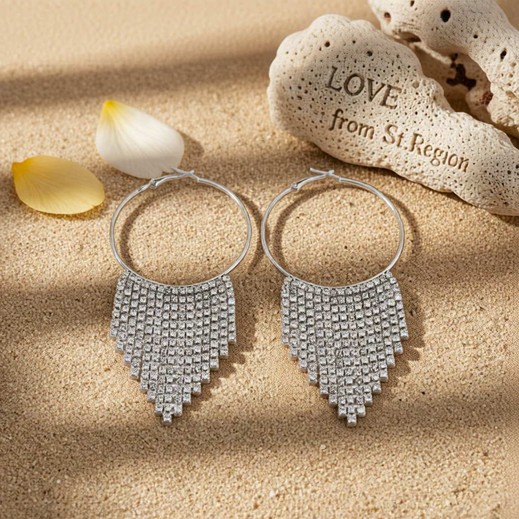 Cubic Zirconia & Silver-Plated Tassel Hoop Earrings