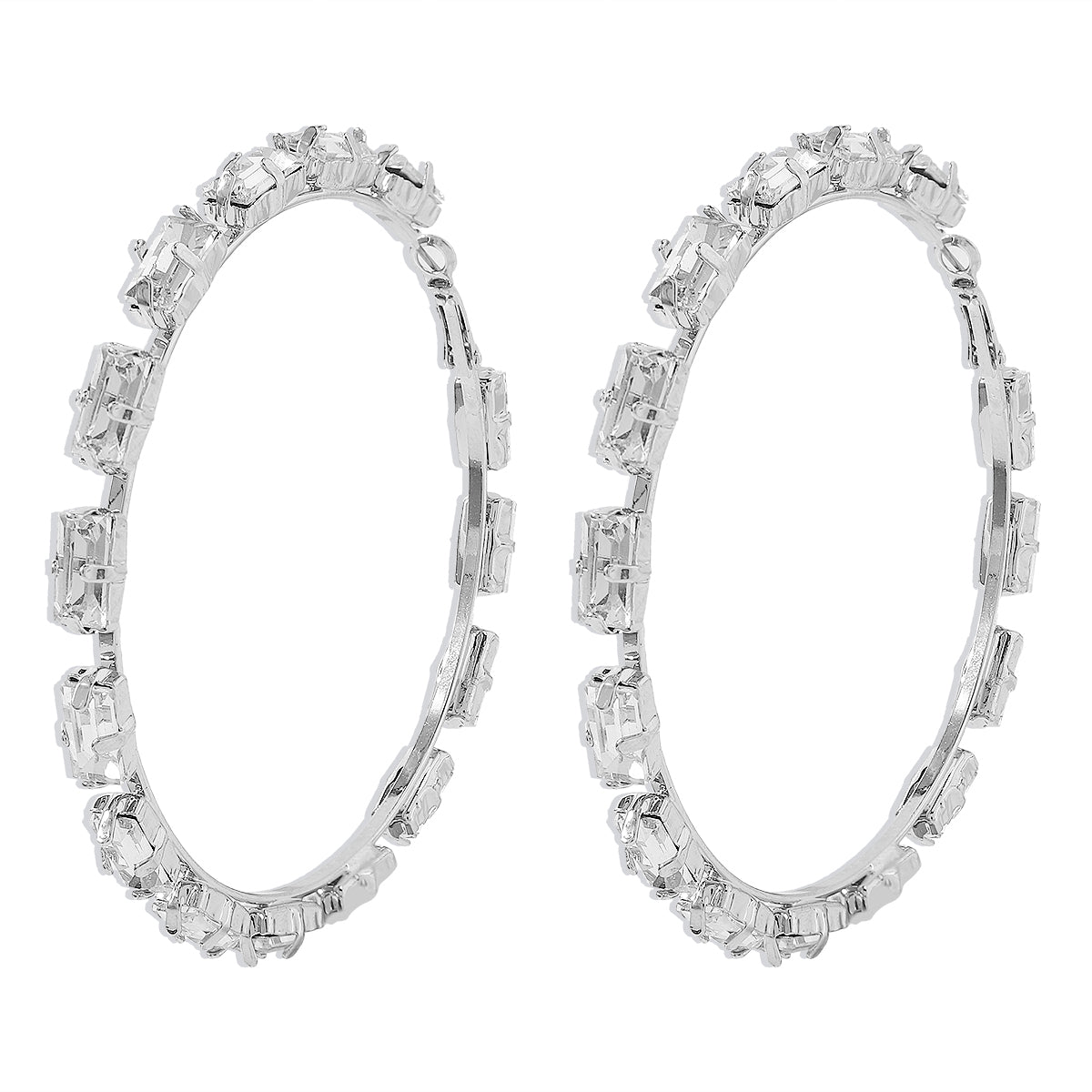 Crystal & Silver-Plated Baguette-Cut Hoop Earrings