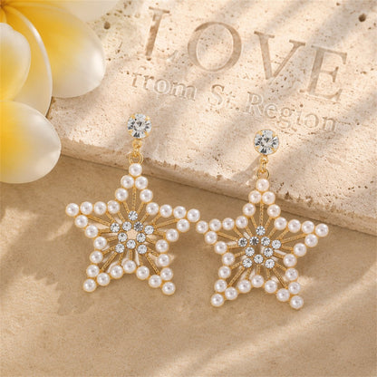 Pearl and 18K Gold-Plated Cubic Zirconia-Accent Star Drop Earrings, gold drop earrings for women, lifestyle look