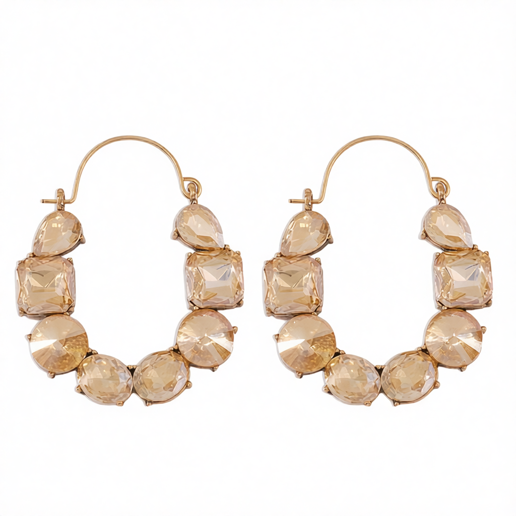 Champagne Crystal & 18K Gold-Plated Geo Cluster Drop Earrings