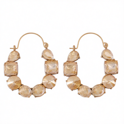 Champagne Crystal & 18K Gold-Plated Geo Cluster Drop Earrings