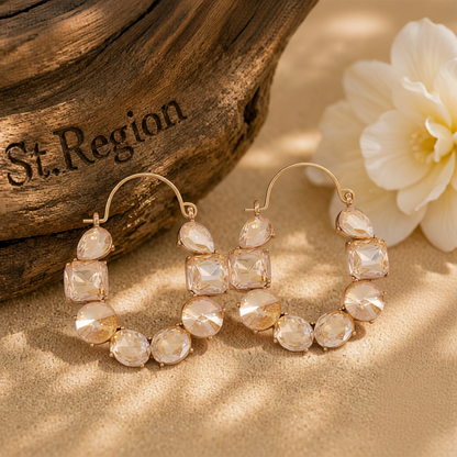 Champagne Crystal & 18K Gold-Plated Geo Cluster Drop Earrings