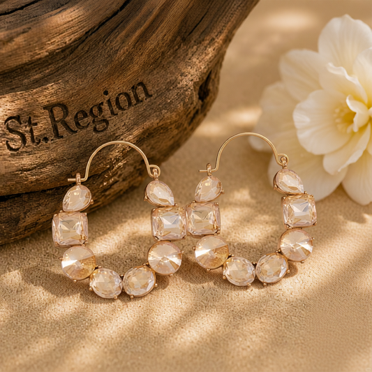 Champagne Crystal & 18K Gold-Plated Geo Cluster Drop Earrings