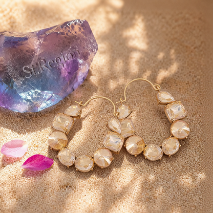 Champagne Crystal & 18K Gold-Plated Geo Cluster Drop Earrings