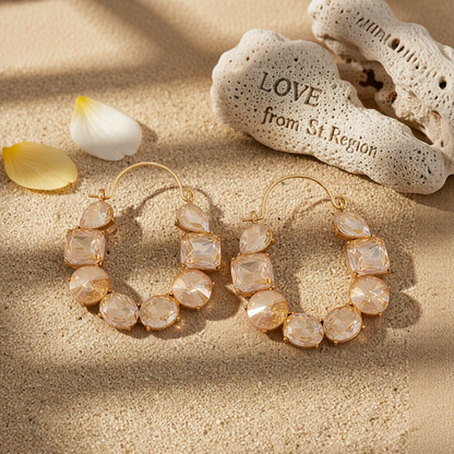 Champagne Crystal & 18K Gold-Plated Geo Cluster Drop Earrings