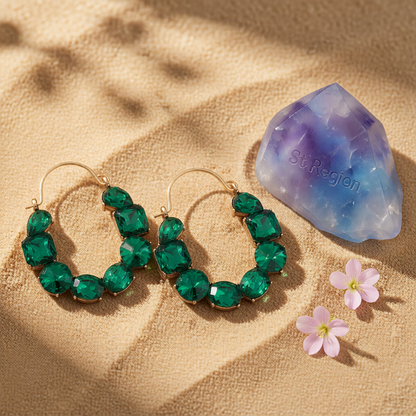 Green Crystal & 18K Gold-Plated Geo Cluster Drop Earrings