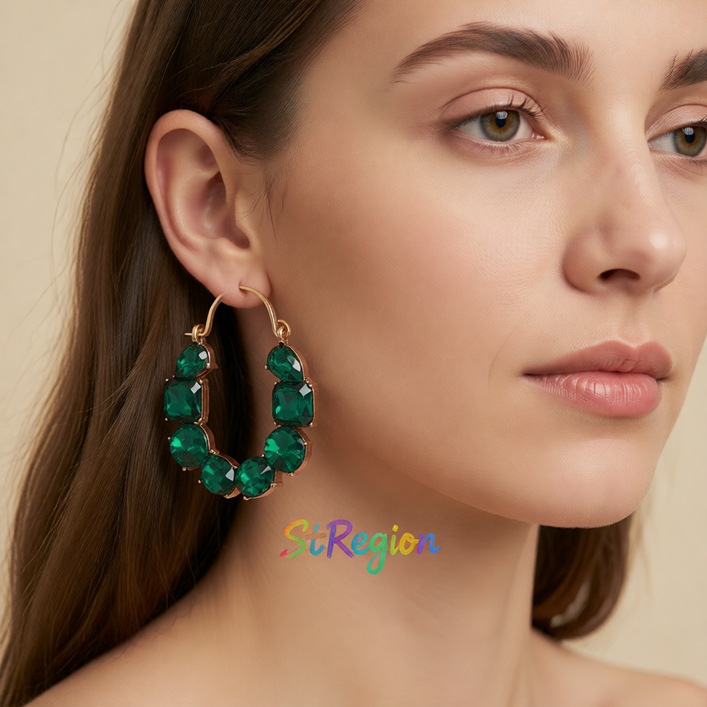 Green Crystal & 18K Gold-Plated Geo Cluster Drop Earrings