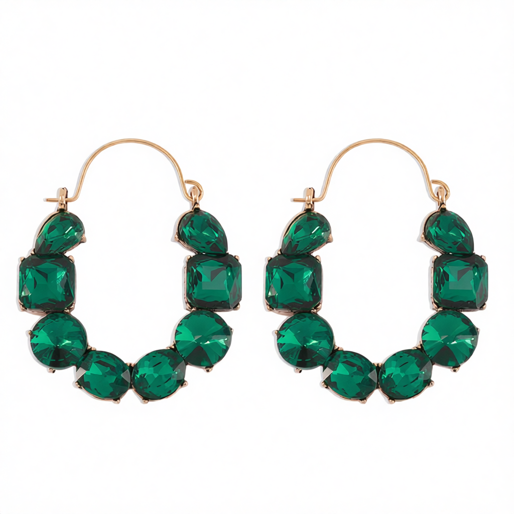 Green Crystal & 18K Gold-Plated Geo Cluster Drop Earrings