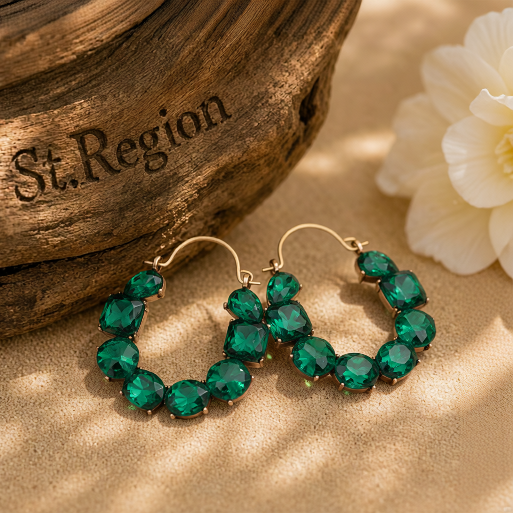 Green Crystal & 18K Gold-Plated Geo Cluster Drop Earrings