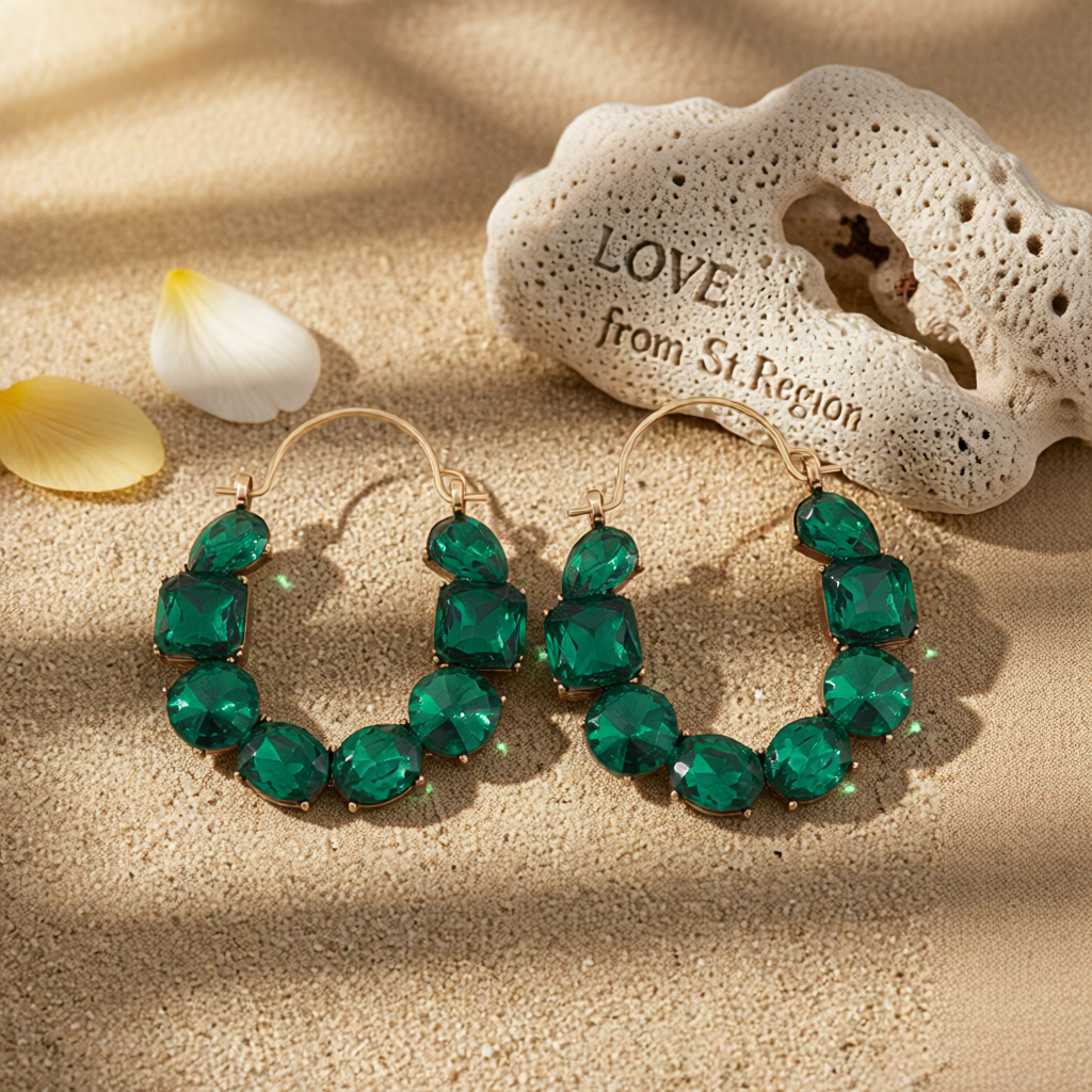 Green Crystal & 18K Gold-Plated Geo Cluster Drop Earrings