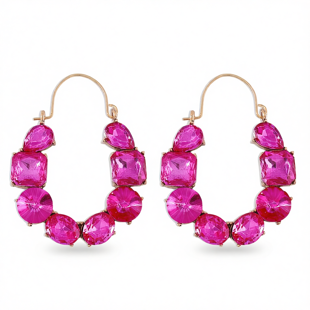 Rose Crystal & 18K Gold-Plated Geo Cluster Drop Earrings