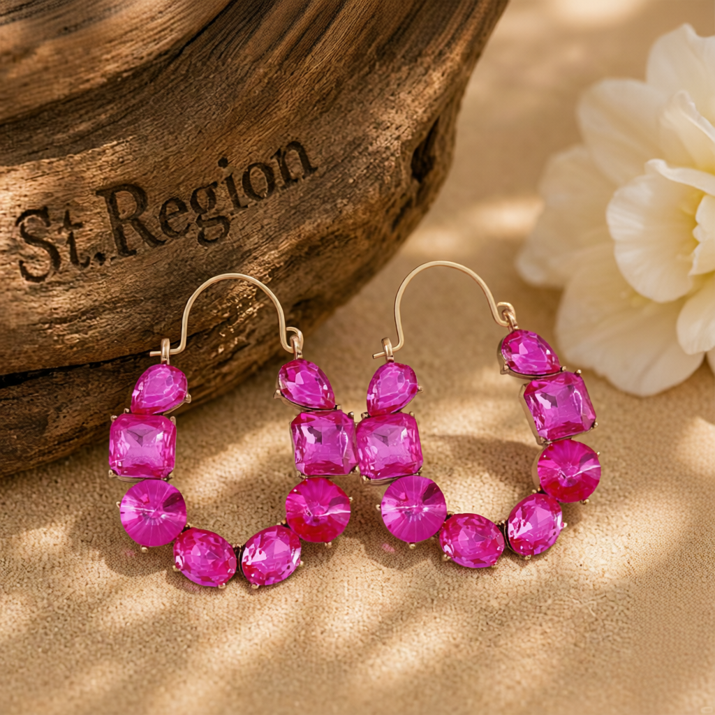 Rose Crystal & 18K Gold-Plated Geo Cluster Drop Earrings