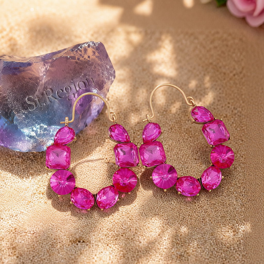 Rose Crystal & 18K Gold-Plated Geo Cluster Drop Earrings